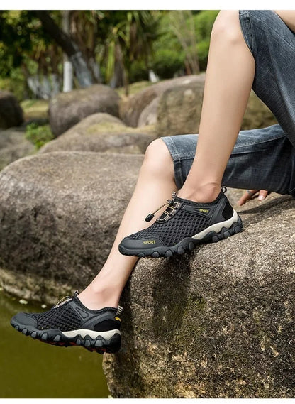 Summer Men's Mesh Sports Shoes, Fashion Mountaineering Breathable Lightweight Anti-Slip Shoes, Outdoor Travel Running Casual Shoes