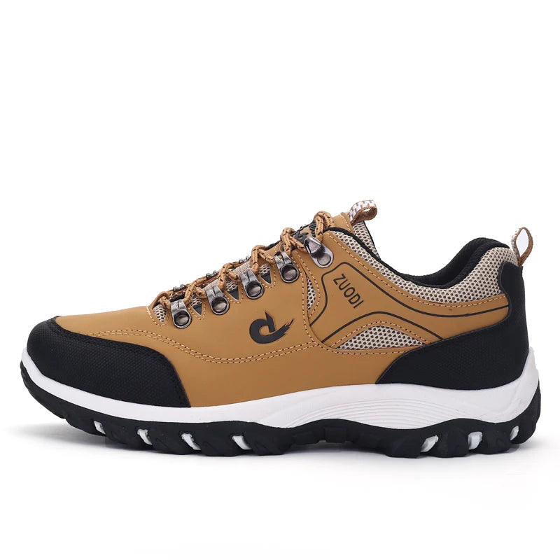 Autumn and Winter Men's Waterproof Hiking Shoes, Outdoor PU Leather Sports Shoes, Wear-Resistant, Walking, Tactical