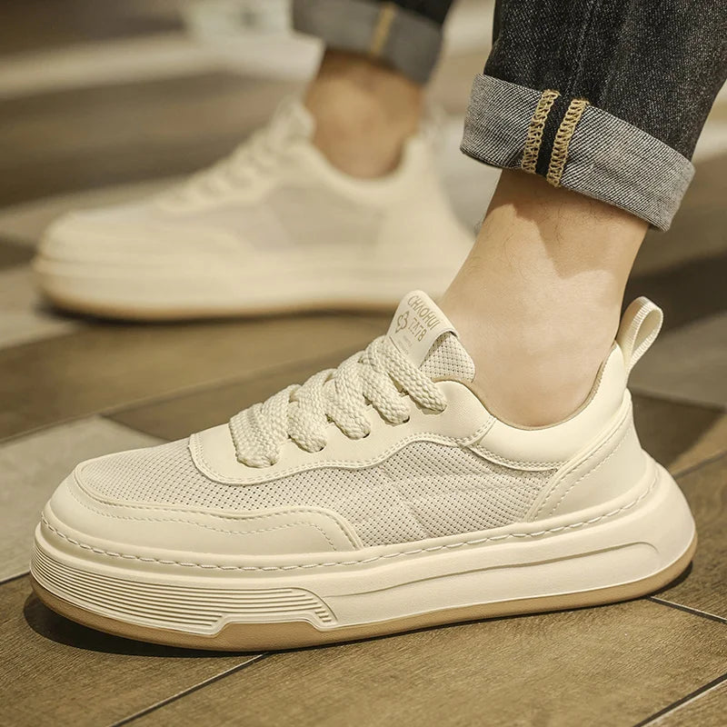 Ultraleichte atmungsaktive Mesh-Sneaker für Herren 2025 – modische Freizeitschuhe mit dicker Sohle, komfortable Schnür-Trainer für tägliche Spaziergänge