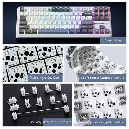 AULA F87 Pro Mechanical Keyboard 2.4g/Usb/Bluetooth Tri Mode Wireless 87 Key RGB PBT Gasket 5 Layer Silencing Full Key No Impact