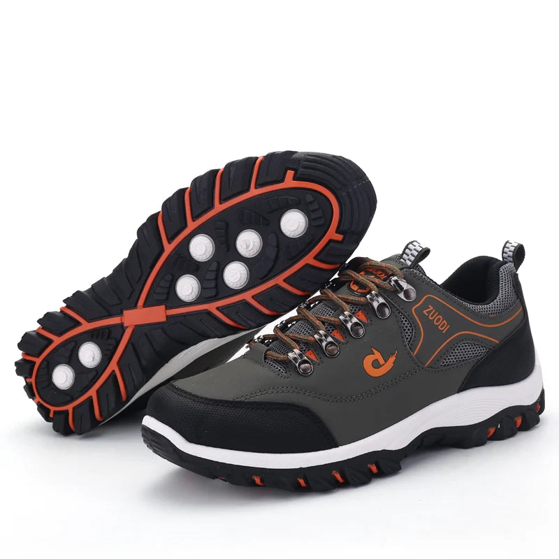 Autumn and Winter Men's Waterproof Hiking Shoes, Outdoor PU Leather Sports Shoes, Wear-Resistant, Walking, Tactical