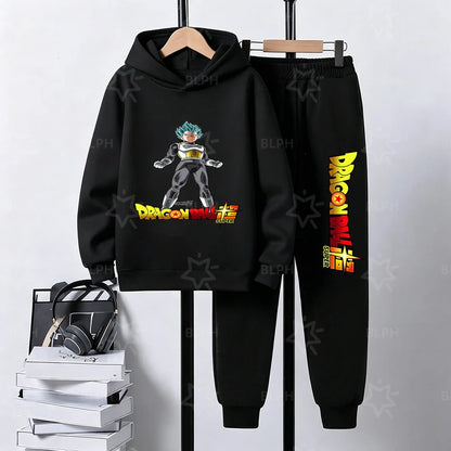 Dragon Ball Super Son Goku Printed Hooded Sweatshirt Suit Casual Loose Anime Streetwear Hoodie Pants 2 Piece Set for Men Boys