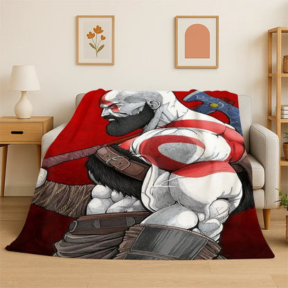 Retro God of War Game Kratos Flannel Blanket Soft Warm Throw Blanket for Bedroom Living Room Bed Travel Camping Picnic Gift