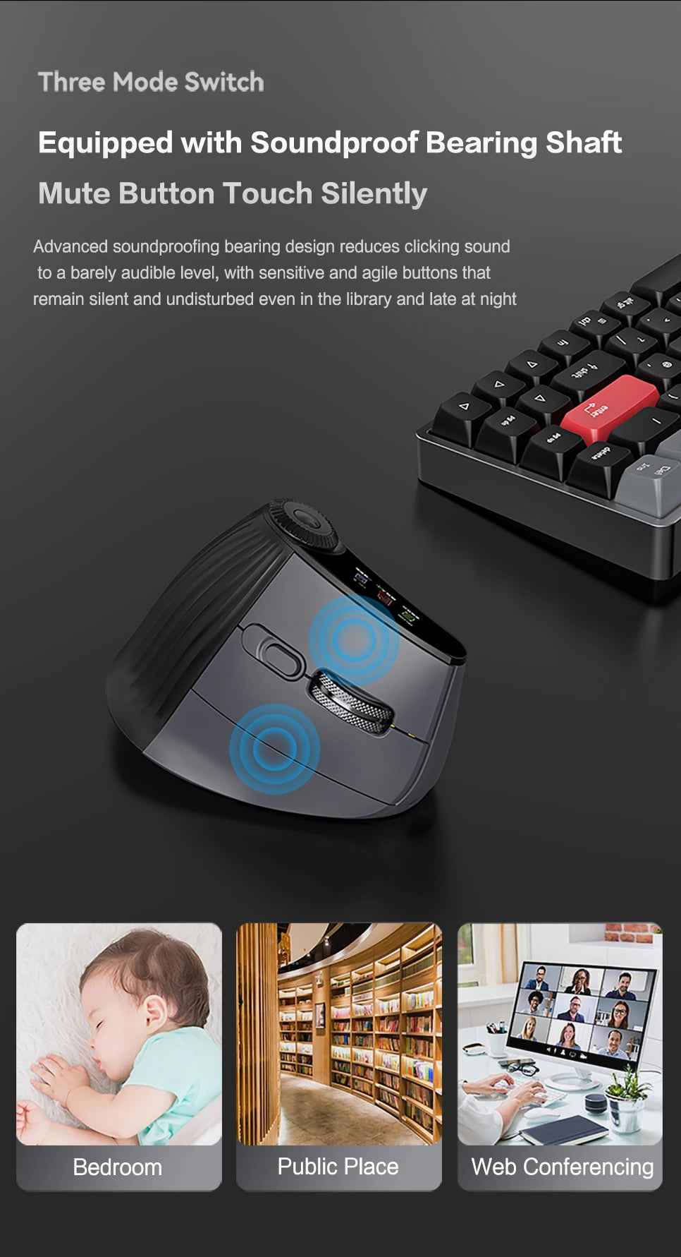 Backlit Wireless Ergonomic Mouse with Smart Flying Scroll,Function Adjustment Knob,Bluetooth&2.4G Rechargeable Gaming Mouse