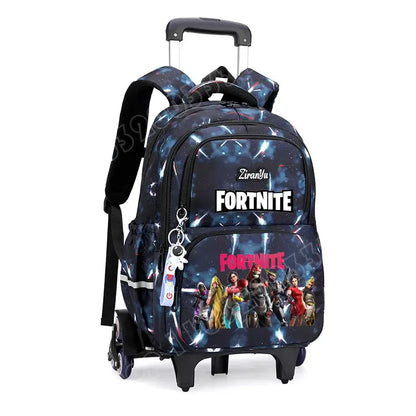 Fortnite-Trolleytasche – leichtes Treppensteigen, Anime-Design, wasserfester Rucksack mit Rollen, großes Fassungsvermögen, Schultasche für Schüler, lässige Reisetasche