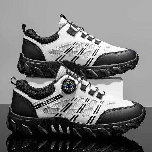 Men's All-Season Outdoor Casual Hiking Shoes, Comfortable Breathable Slip-On Design with Rotating Buckle, Thick-Soled PVC Sneake