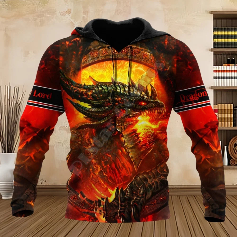 Muške majice s kapuljačom Tattoo Dragon s 3D printom za proljeće i jesen, dugih rukava, uniseks streetwear ležerne majice s kapuljačom za muškarce