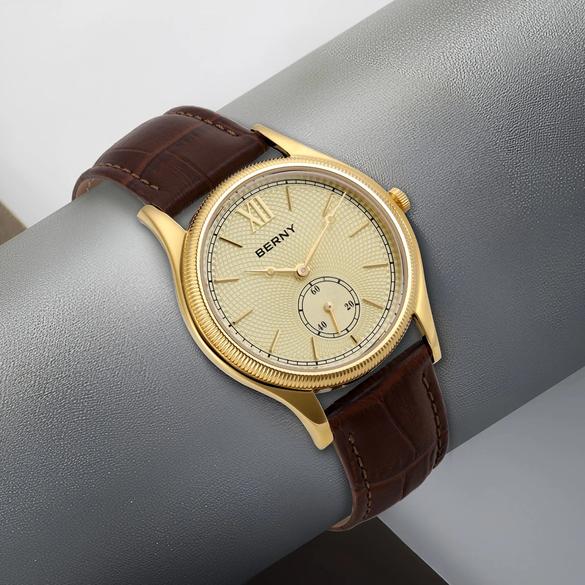 BERNY Luxury Watches for Men Classic Elegance Slim Dress Gold Quartz Men's Watch Leather Strap Fashion Business Wristwatch