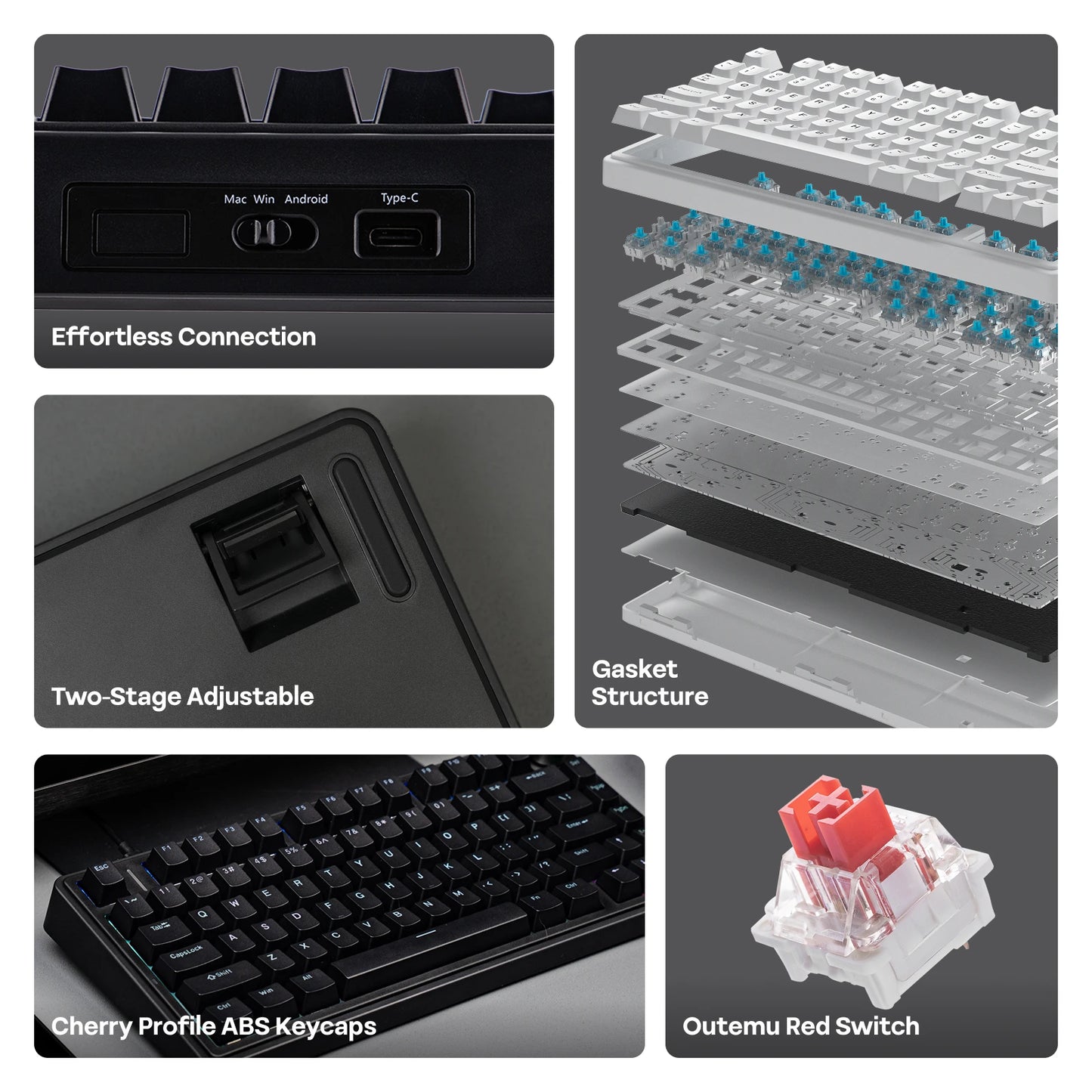EPOMAKER x AULA F75 kabelgebundene mechanische Hot-Swap-Tastatur 75% ANSI US-Layout mit Gasket-Mount und Drehregler für Mac/WIN/Android