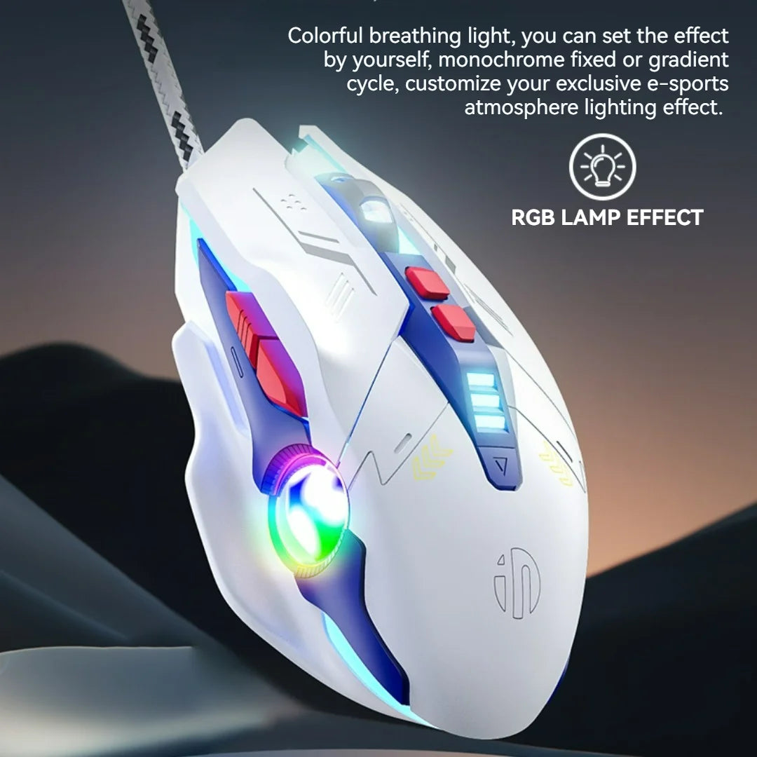 Inphic W9P Wired Mouse Mecha Style 12800DPI Adjustment RGB Lighting Effect Macro Programming E-sports Office Usb Mouse