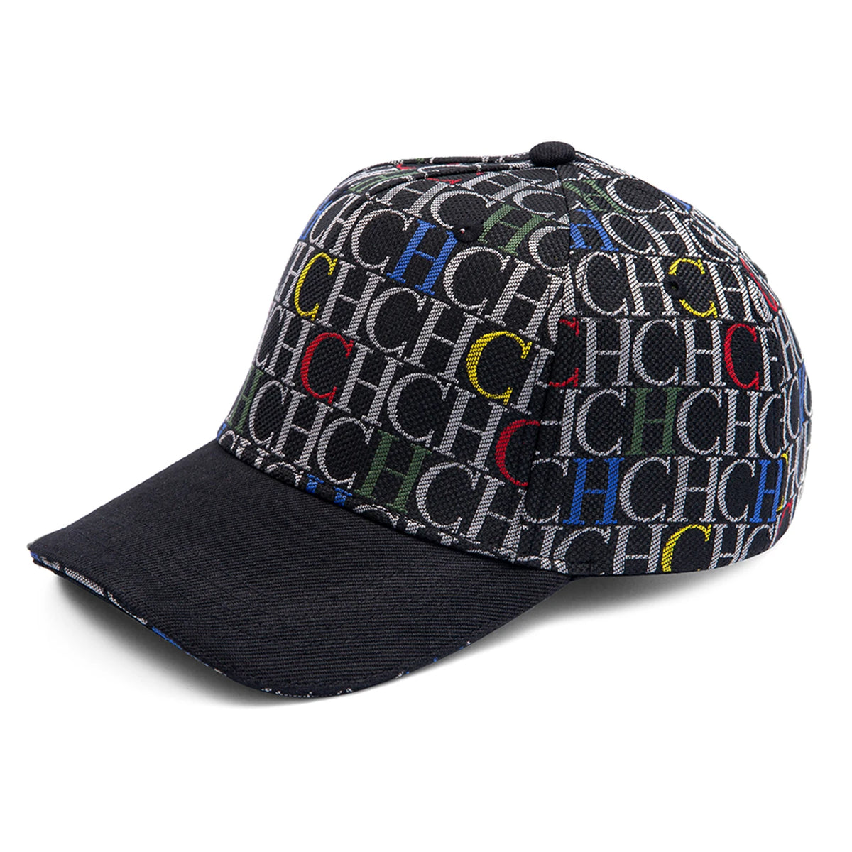 CH Monogram Print Baseball Cap Structured Adjustable Unisex Dad Hat Sun Visor Streetwear Black Woven Fabric Casual Cap