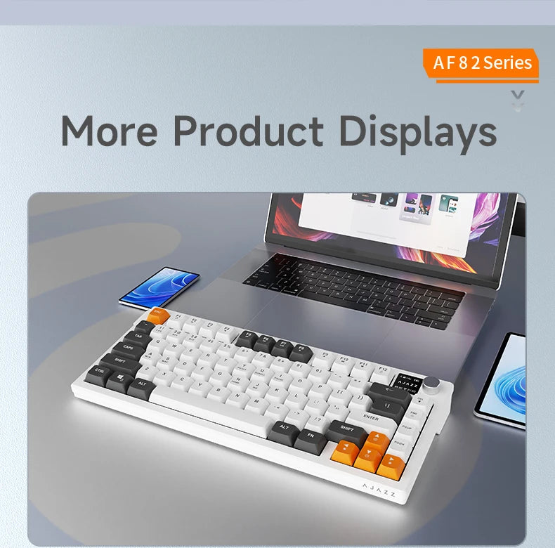 AJAZZ AF82 Low-Profile Electrostatic Keyboard 4000mAh Tri-Mode 75% Type-C Display Screen Keyboard Office Gaming E-sport