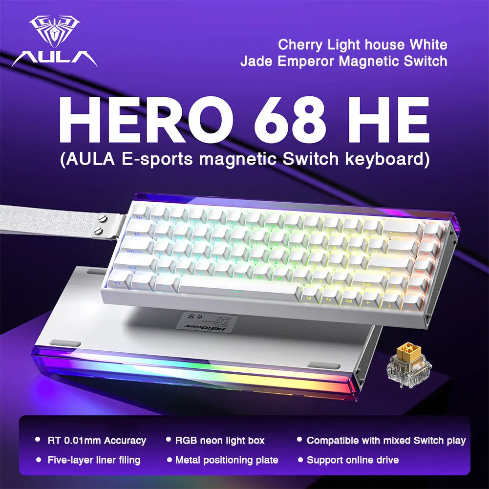 AULA HERO68 HE Tastatur mit Magnetschaltern, Rapid Trigger, 8K Polling Rate, Esports-Gaming-Tastatur, RGB, kabelgebundene mechanische Tastatur
