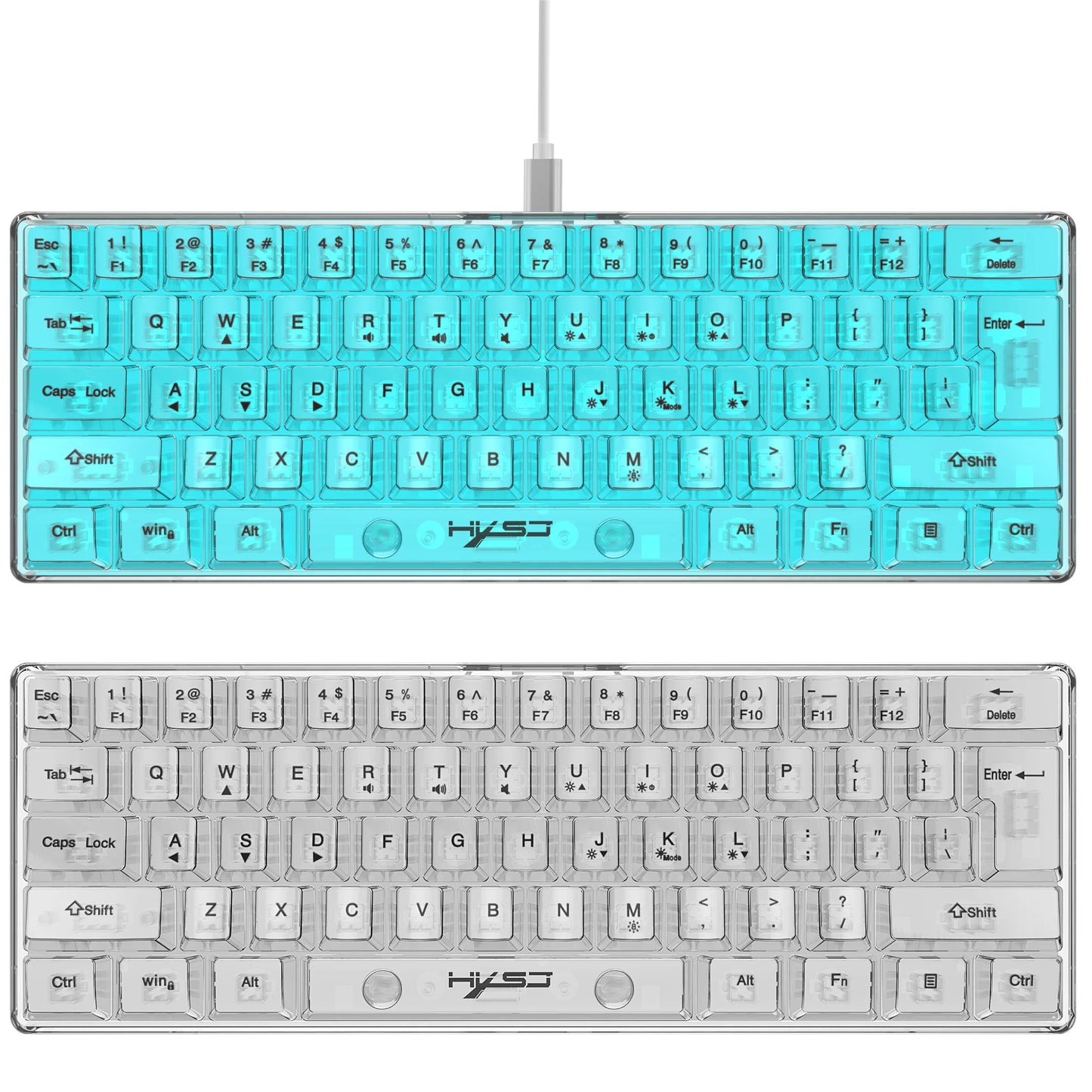 Tastiera gaming trasparente cablata HXSJ 60%, retroilluminazione RGB, ultra-compatta, impermeabile, 61 tasti, per PC/Mac