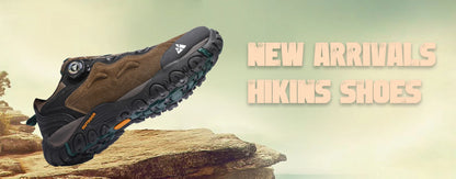 HIKEUP Leather Men's Outdoor Hiking Shoes Tourist Trekking Sneakers Mountain Climbing Trail Jogging Shoes with Turnbuckle