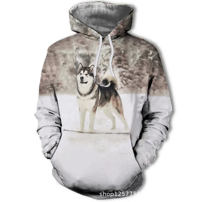 Neuer modischer Hoodie mit 3D-Tierprint für Herren und Damen, personalisiertes Design, Sweatshirt mit Schnee- und Doppelwolf-Motiv, Harajuku Oversized Hoodie