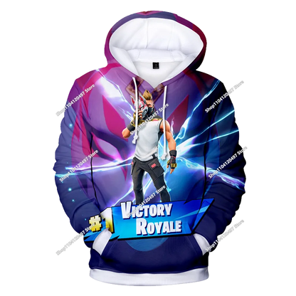 Детски аниме суитшърт с качулка Fortnite, мъжки streetwear хип-хоп спортен стил, ежедневен свободен суитшърт за навън, модерен дизайн