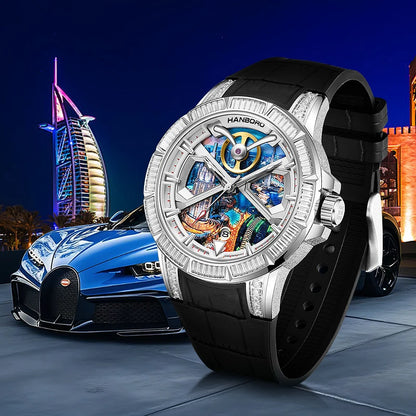 HANBORO Dubai Collection Dubai Characteristic Personalized Dial Frosted Crafted Diamonds Luxury Men's Automatic Mechanical Watch