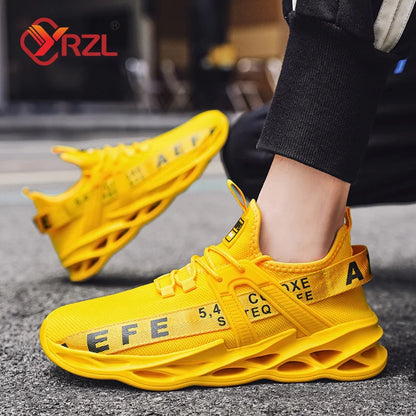 YRZL Men's Lightweight Comfortable Mesh Breathable Sneakers Green Casual Thick Sole Running Shoes