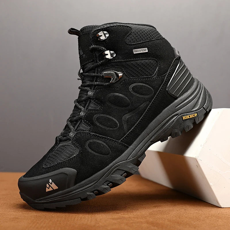 HIKEUP High-Top Men Hiking Boots Winter Outdoor Shoes Lace-Up Non-slip Outdoor Sports Casual Trekking Boots Men Waterproof Suede