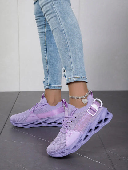 Zapatillas deportivas casual moradas de moda en oferta para mujer y hombre, calzado running con suela tipo blade, talla grande 48, ligeras y transpirables, zapatillas deportivas de malla para hombre