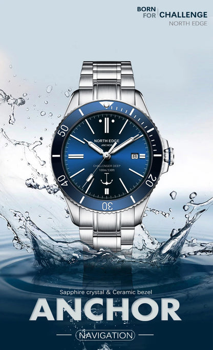 NORTH EDGE 42mm Men Mechanical Wristwatch Luxury Sapphire Glass MIYOTA 8215 Automatic Watches 10bar Waterproof Watch Men ANCHOR