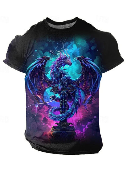 3D-Drachenprint Herren-T-Shirt – Sommerliches Freizeit-Streetwear-Shirt für Herren, Outdoor-Sport, Kurzarm, Urban Fashion
