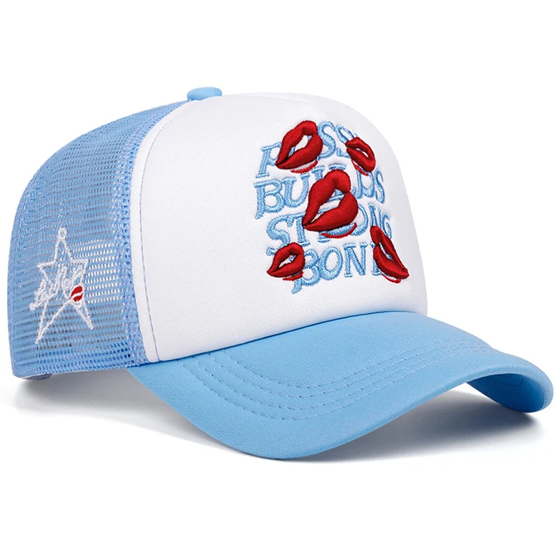 2025 Simple Creative New Mesh Hat Lipprint Embroidery Street Hip Hop Hat Outdoor Sports Sunshade Hat Daily Leisure Baseball Hat