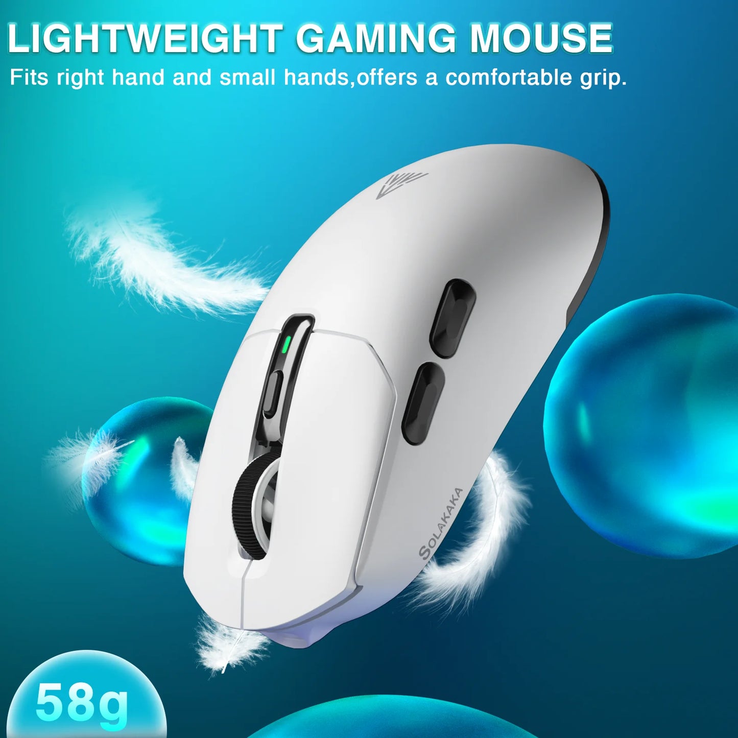 SOLAKAKA SM820 trijų režimų belaidė žaidimų pelė su magnetine įkrovimo stotele, RGB, PAW3311, 24000DPI, belaidė makrokomandų žaidimų pelė, itin lengva