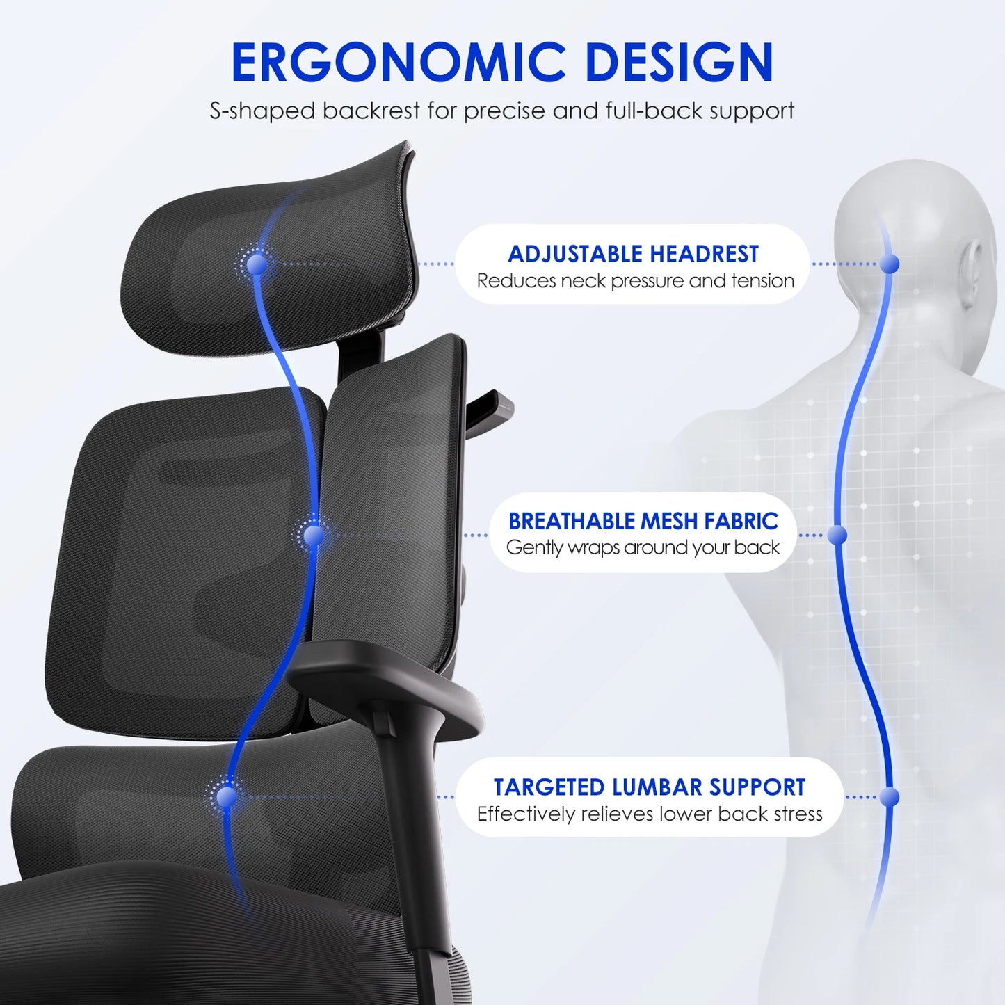 AUTHMIC Premium Ergonomic Office Chair with 6D Adjustable Armrests,3D Headrest,3-Zone Backrest,200kg Capacity,Reclining 90°-160°