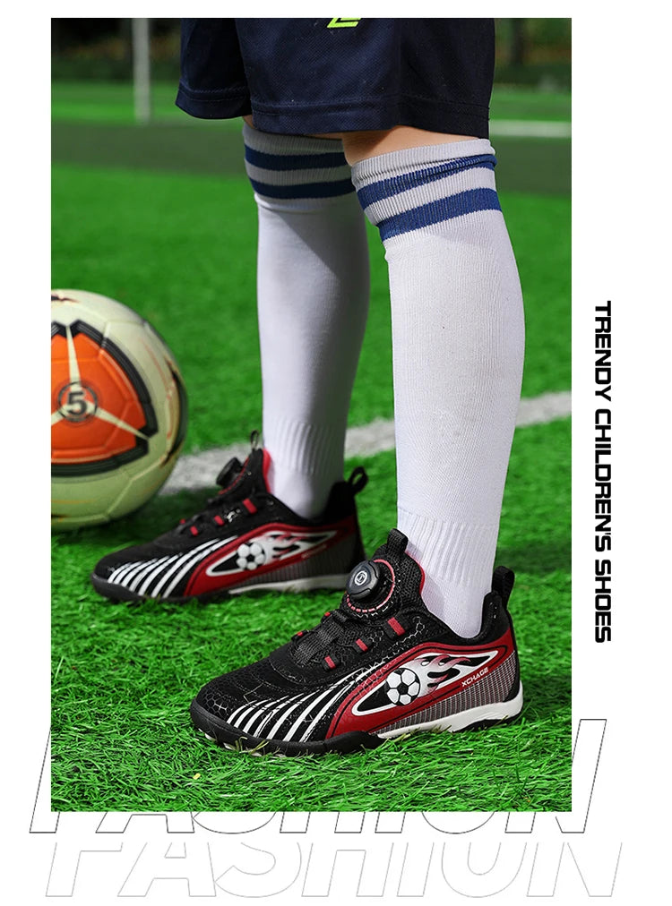 Children's Rotating Buckle Sneakers Students Competition Training Football Shoes Fashionable Lightweight Anti-slip Footwear