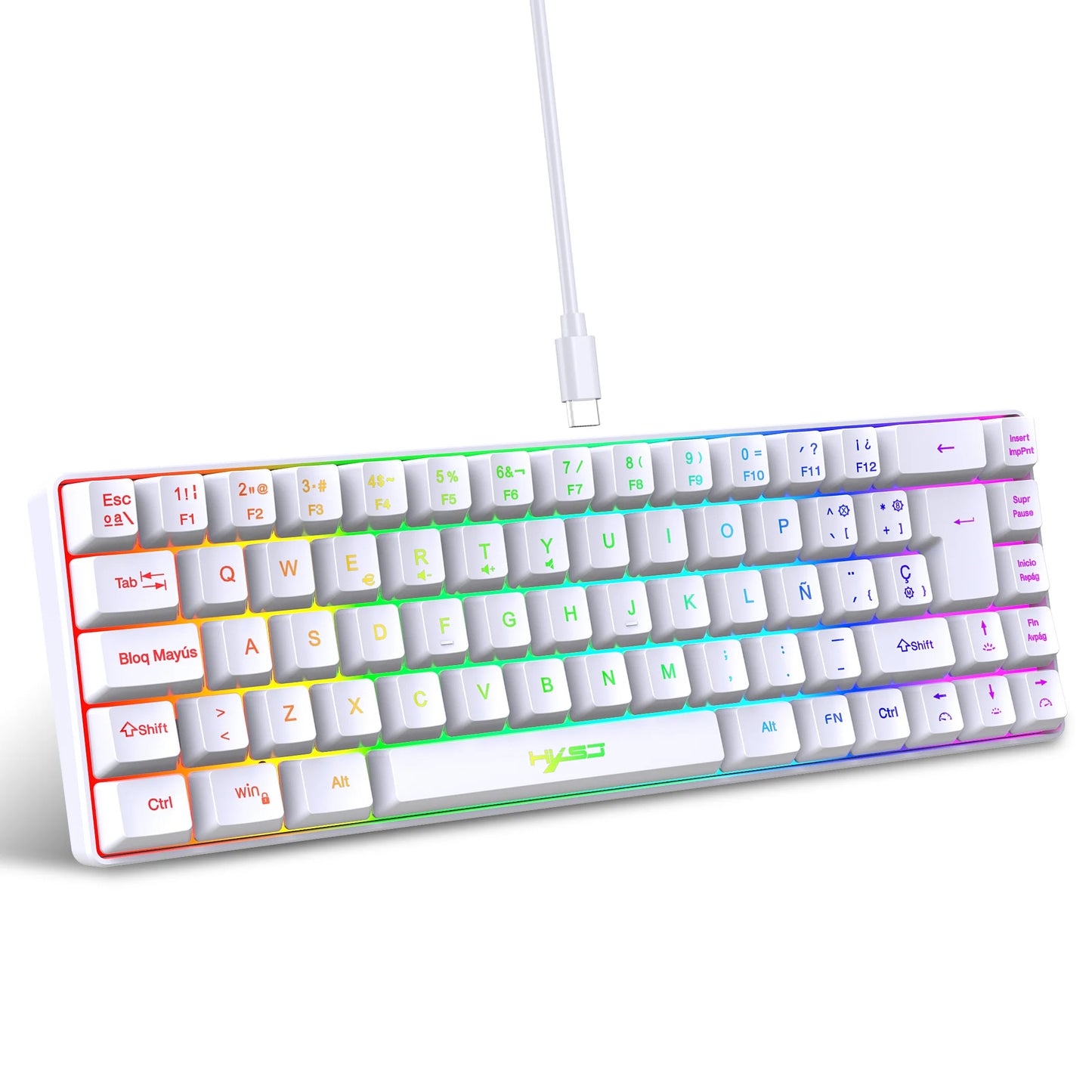 Hot Sale! Spanische kabelgebundene Gaming-Tastatur mit 69 Tasten und RGB-Hintergrundbeleuchtung, kompaktes 68%-Design, ein unverzichtbares Gadget für Büroangestellte und Gamer