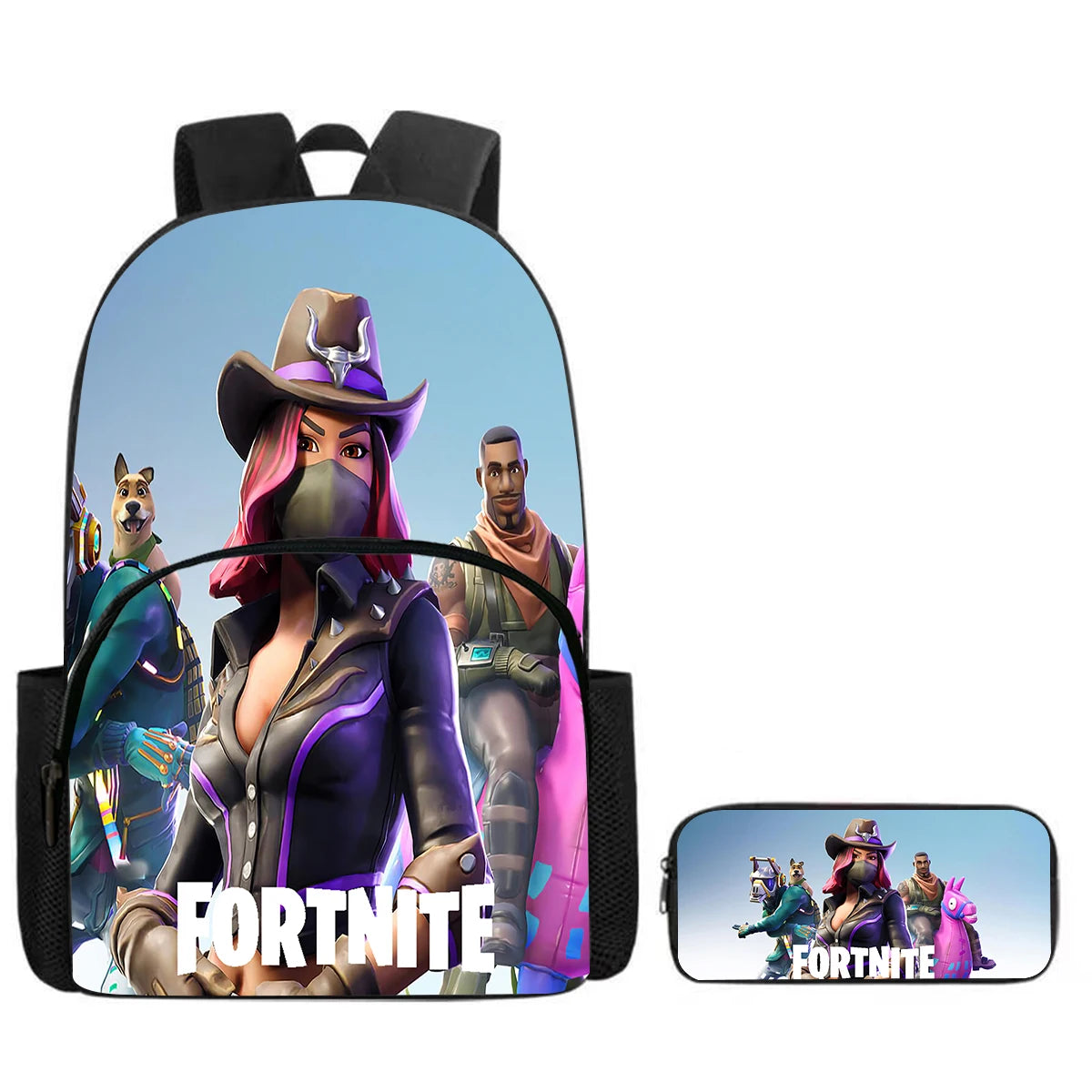 Zaino Fortnite Cartoon con tasca frontale e astuccio 2 pz - Set scolastico per bambini e bambine dai 5 agli 8 anni, regalo per il rientro a scuola