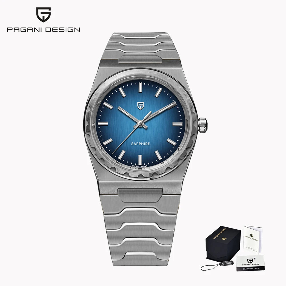PAGANI DESIGN Men's Quartz Watches Ultra-Thin 7mm Series 37mm Sapphire Stainless Steel Waterproof Watches for Men TMI VJ21
