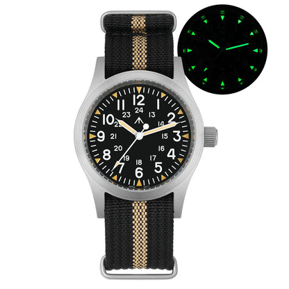 Militado ML05 38mm Military Watch Miyota 2035 Movement Domed Sapphire Crystal C3 Green Luminous 10Bar Waterproof Vintage Watches