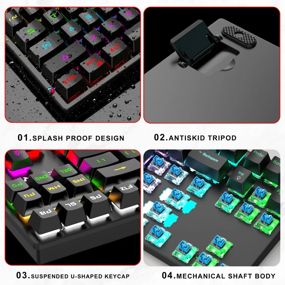 New Computer Keyboard Waterproof Portable Gaming Keyboard Backlit Ergonomics Colorful Keyboard Computer Accessories 87 Keys USB