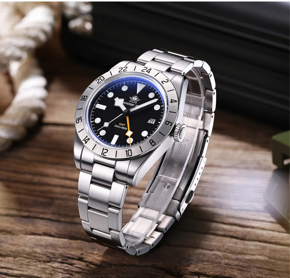 ADDIESDIVE Neue Luxus-Herrenuhr 200 wasserdichte Edelstahl-Quarzuhr BGW9 Super Blue Leucht-GMT-Edelstahluhr