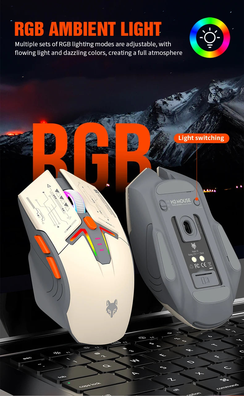 Ratón XUNSVFOX H2 inalámbrico Bluetooth de doble modo con iluminación RGB, para portátil, gaming y oficina, con carga magnética