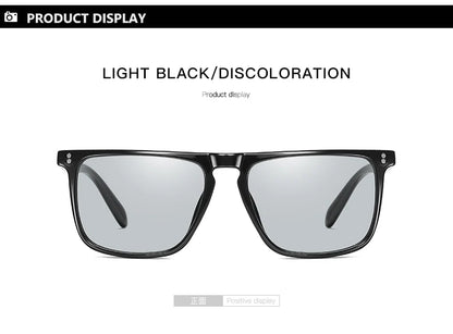 Brand Rivet Square Photochromic Sunglasses Men Polarized Women Driving Sun Glasses Day Night Vision Anti-Glare zonnebril heren
