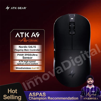 Mouse da gaming wireless ATK Dragonfly A9 Ultimate A9 Air PAW3950 ultraleggero ergonomico e-sport per gamer FPS CSGO A9 Ultra