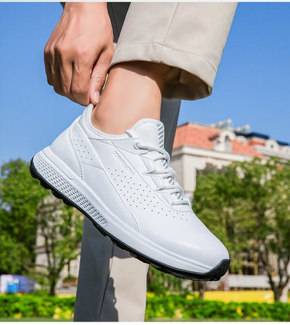 Golf Sports Shoes for Men, Waterproof High-Quality Leather Golf Competition Sports Shoes, Formal Golf Course Training Shoes for Men