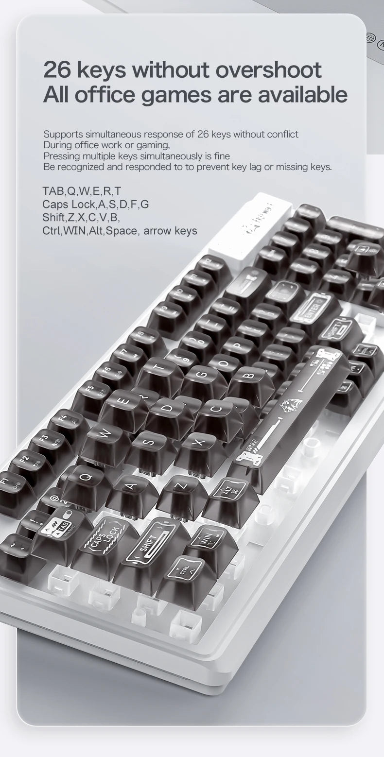 FREEWOLF M95 Wired Keyboard Features an RGB Transparent Design,Catering to Various Scenarios such as Gaming and Office Work