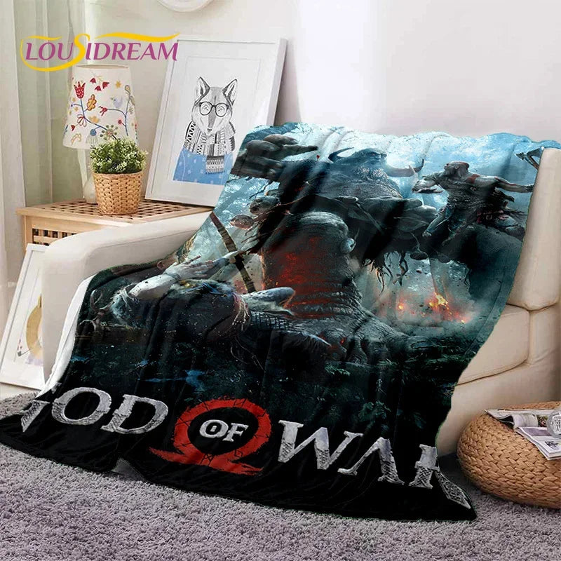 God of War Games Kratos Cartoon Soft Flannel Blanket for Beds Bedroom Sofa Picnic,Throw Blanket for Cover Outdoor Leisure Gift