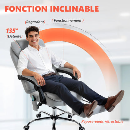 Massage- und beheizter Bürostuhl, Bürostuhl, höhenverstellbar, verstellbare Rückenlehne, 65x70x111-119cm, grau