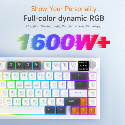 AJAZZ AF82 Low-Profile Electrostatic Keyboard 4000mAh Tri-Mode 75% Type-C Display Screen Keyboard Office Gaming E-sport