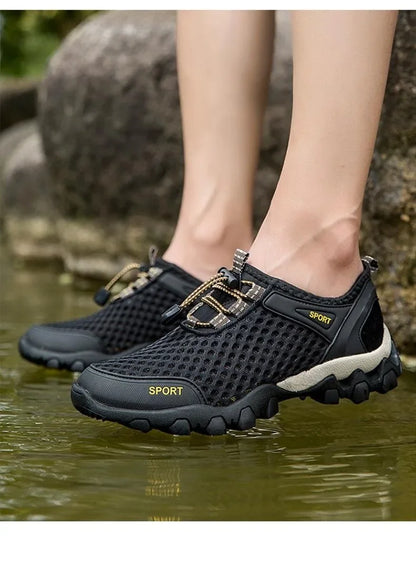 Summer Men's Mesh Sports Shoes, Fashion Mountaineering Breathable Lightweight Anti-Slip Shoes, Outdoor Travel Running Casual Shoes