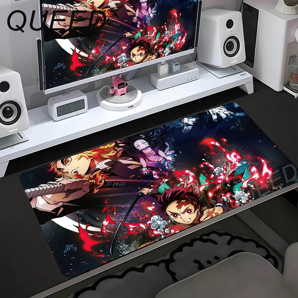 Computer Table Mat Keyboard Desk Pads Anime Mouse Pad Kawaii Girl Mausepad 900x400mm Rubber Non-slip Mouse Mats Demon Slayers XL