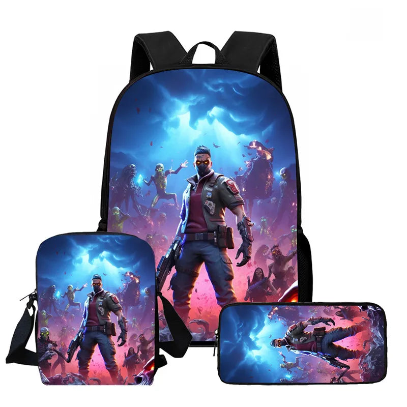 Fortnite 3-piece cartoon set, unisex, includes: Backpack, Crossbody bag, And pencil case Lightweight and large capacity