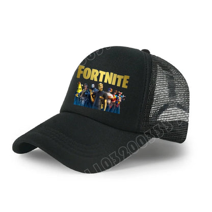 Детска бейзболна шапка Fortnite с принт в анимационен игрови стил, лятна дишаща мрежеста шапка с регулируема козирка, подарък за детски рожден ден