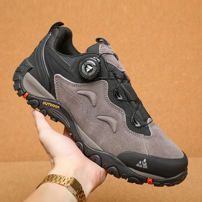 HIKEUP Leather Men's Outdoor Hiking Shoes Tourist Trekking Sneakers Mountain Climbing Trail Jogging Shoes with Turnbuckle